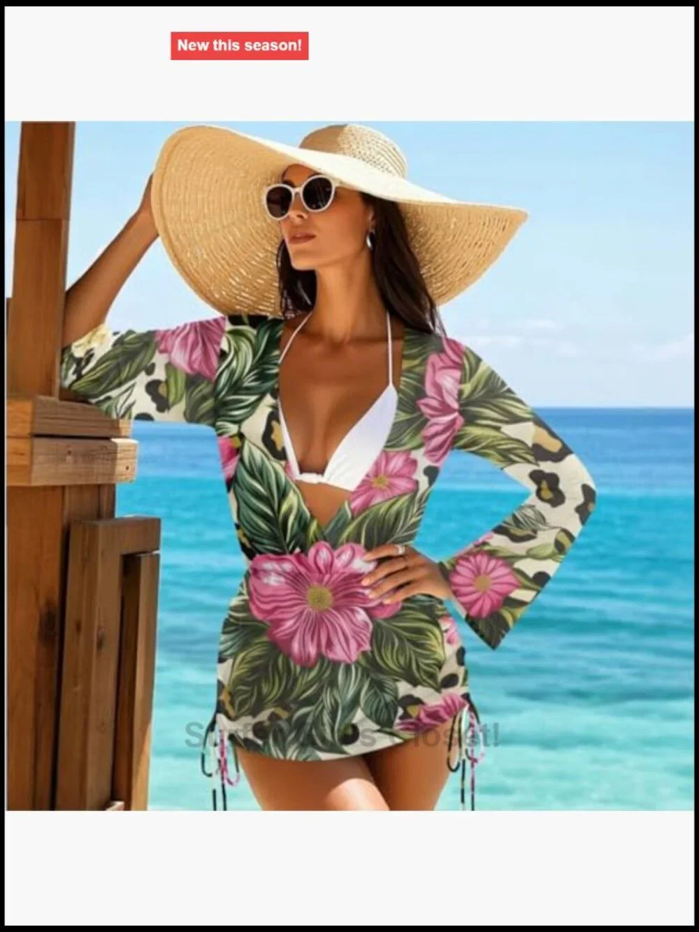 3-Piece Bikini Set with Cover Up Triangle Top Adjustable Straps Floral Pattern